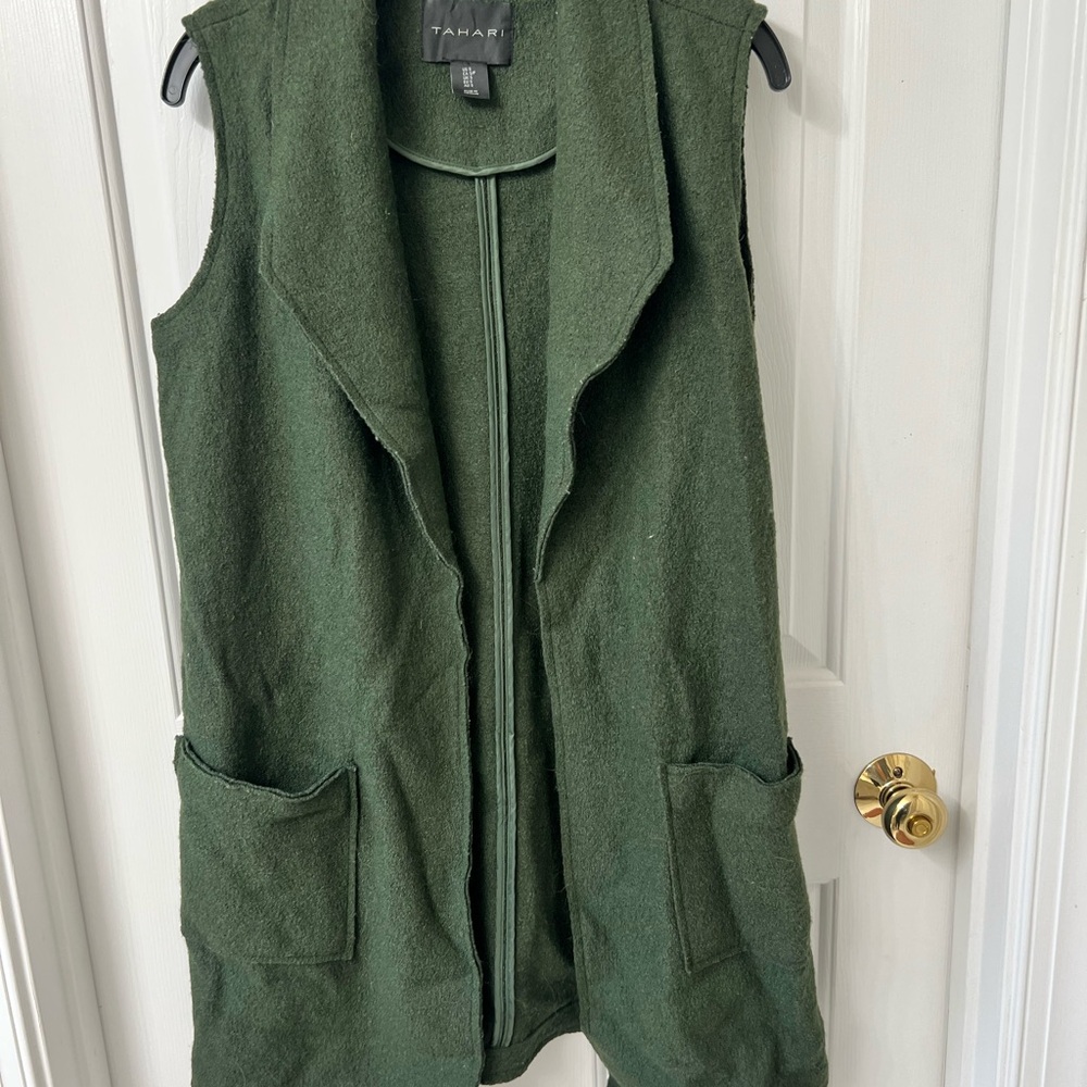 Tahari Forest Green wool vest sz s